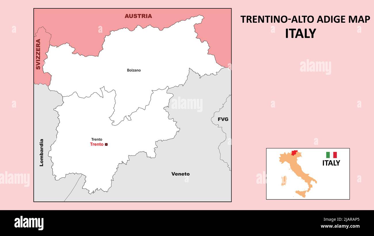 Mappa Trentino-Alto Adige. Carta politica del Trentino-Alto Adige con contorni di colore bianco. Illustrazione Vettoriale