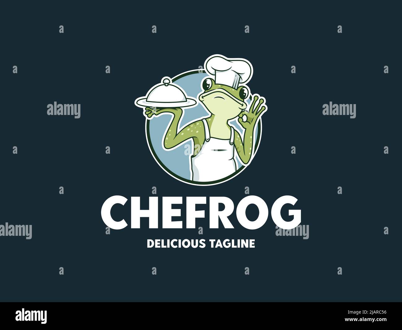 Modello con logo Chef Frog Mascot Character Badge Illustrazione Vettoriale