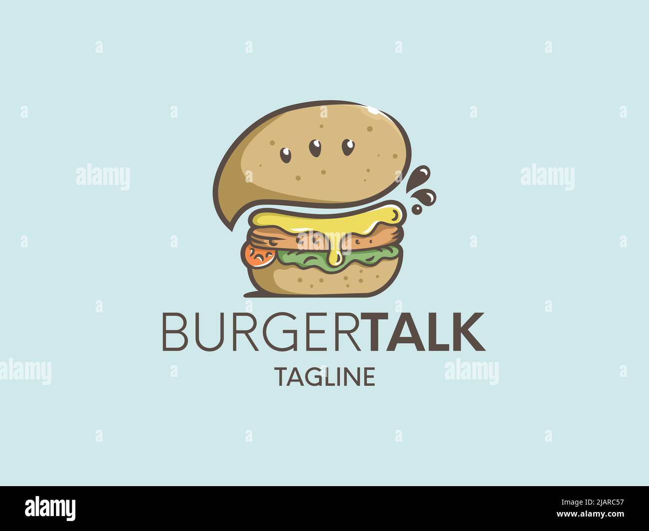 BURGER CON TALK SIGN CREATIVO LOGO MODELLO Illustrazione Vettoriale