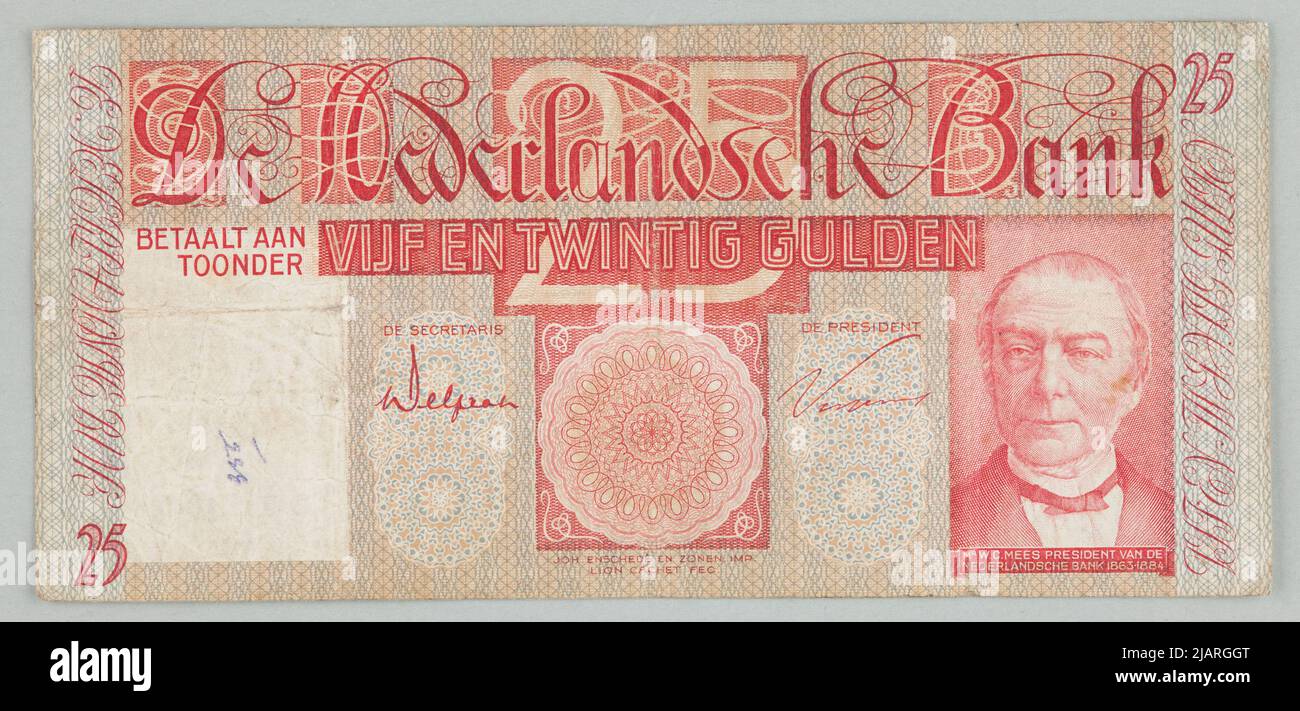 Banknot dopo 25 Guilders; De Nederlandsche Bank, Holandia, 8.06.1931 r. Foto Stock