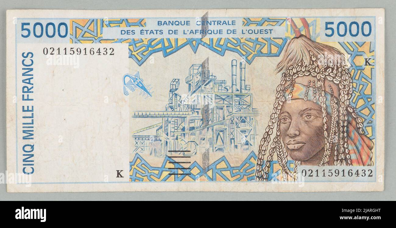 Banconota da 5000 franchi, Banca Centrale degli Stati dell'Africa Occidentale, Africa Occidentale, K Senegal, (20) 02 Banque de France, Parigi Foto Stock