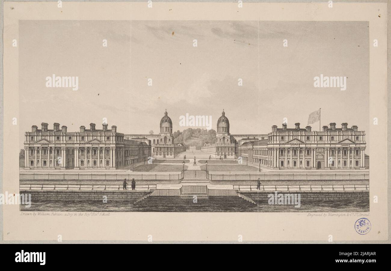 Vista dell'Old Royal Naval College di Greenwich (ex Ospedale reale dei marinai). Fabian, William, stabilimento: Warrington & Co Foto Stock