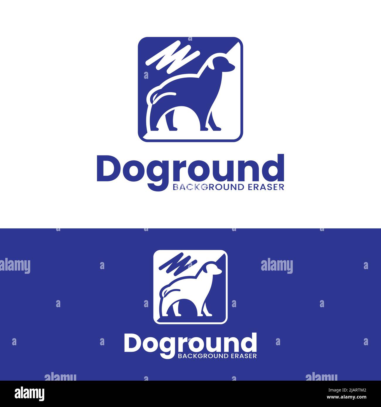 Modello di disegno del logo di rimozione dello sfondo di animale del cane. Adatto per rimuovere sfondo Eraser applicazione sito web Brand Business Company in semplice Illustrazione Vettoriale