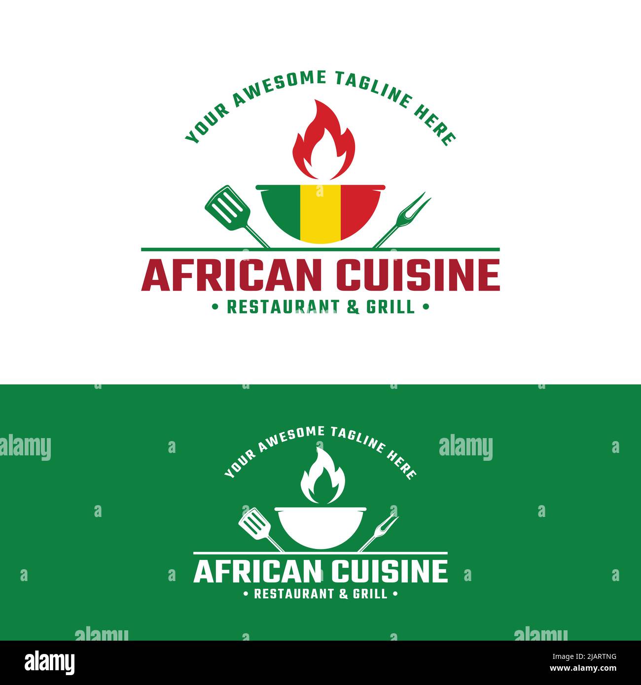 Retro African Senegal Cuisine Grill Barbeque Badge Logo modello di design. Adatto per African Grill Barbeque Steak House Restaurant Cafe Bar Shop Busi Illustrazione Vettoriale