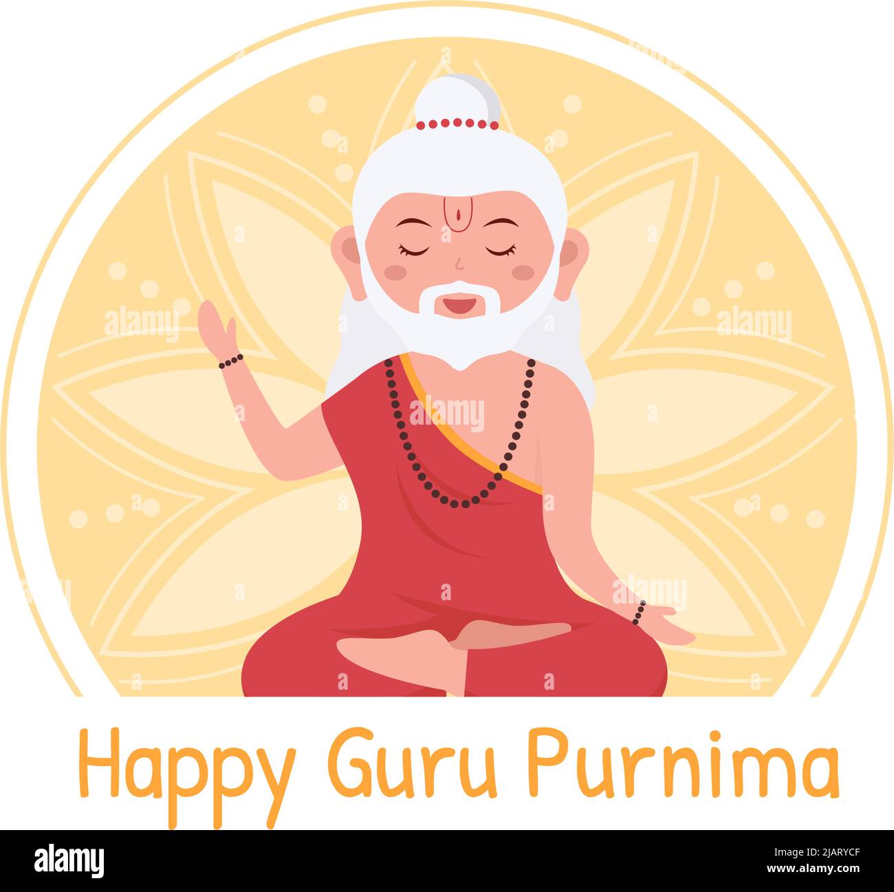 Happy Guru Purnima del Festival indiano per insegnanti spirituali e accademici in Flat Cartoon Flower background Illustration Illustrazione Vettoriale