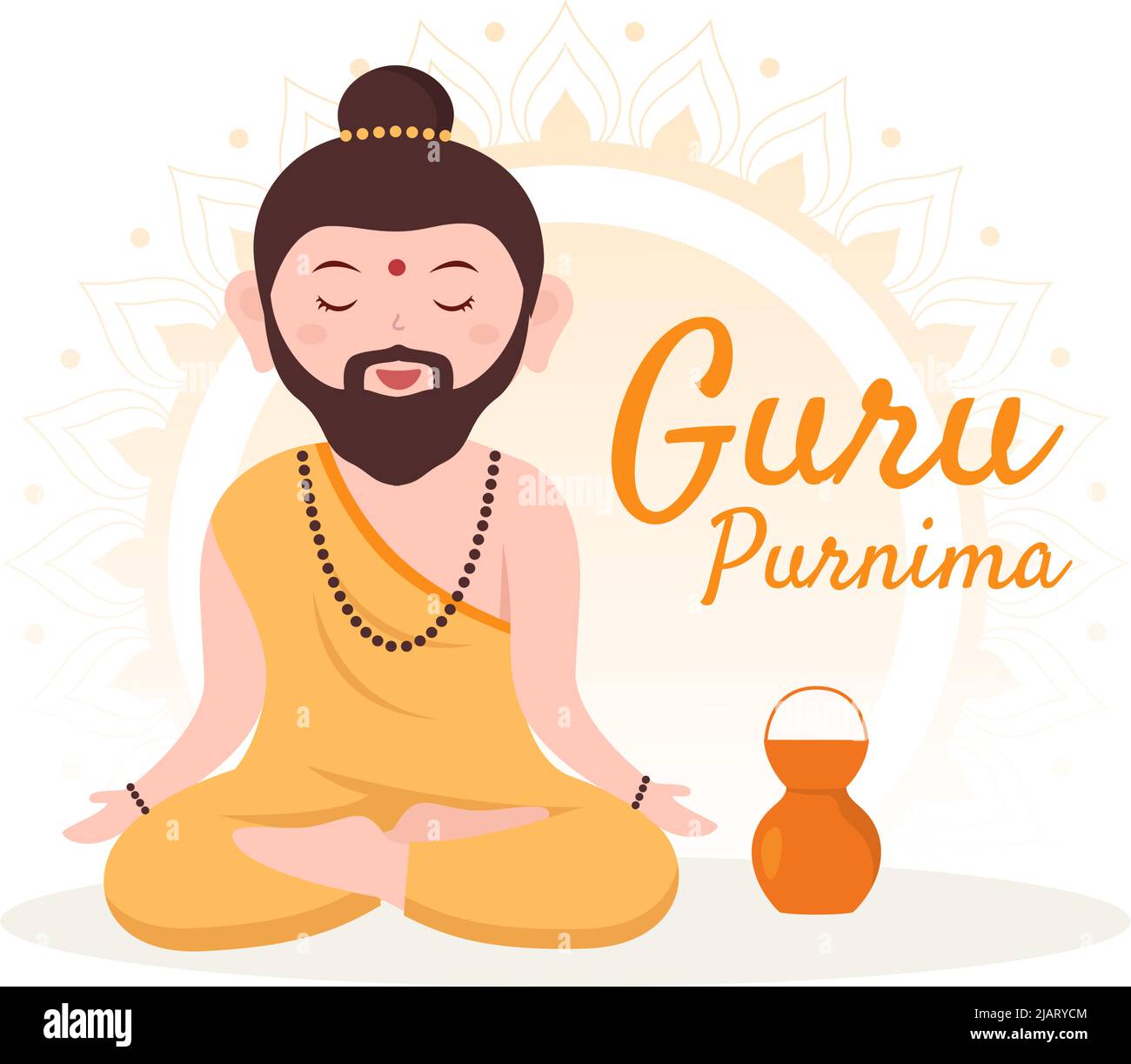 Happy Guru Purnima del Festival indiano per insegnanti spirituali e accademici in Flat Cartoon Flower background Illustration Illustrazione Vettoriale