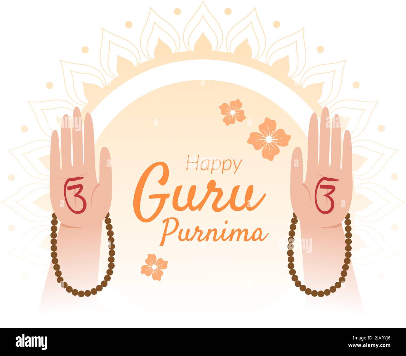 Happy Guru Purnima del Festival indiano per insegnanti spirituali e accademici in Flat Cartoon Flower background Illustration Illustrazione Vettoriale