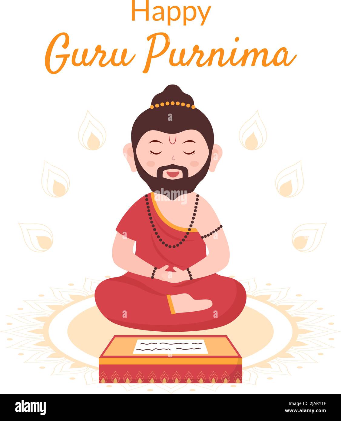 Happy Guru Purnima del Festival indiano per insegnanti spirituali e accademici in Flat Cartoon Flower background Illustration Illustrazione Vettoriale