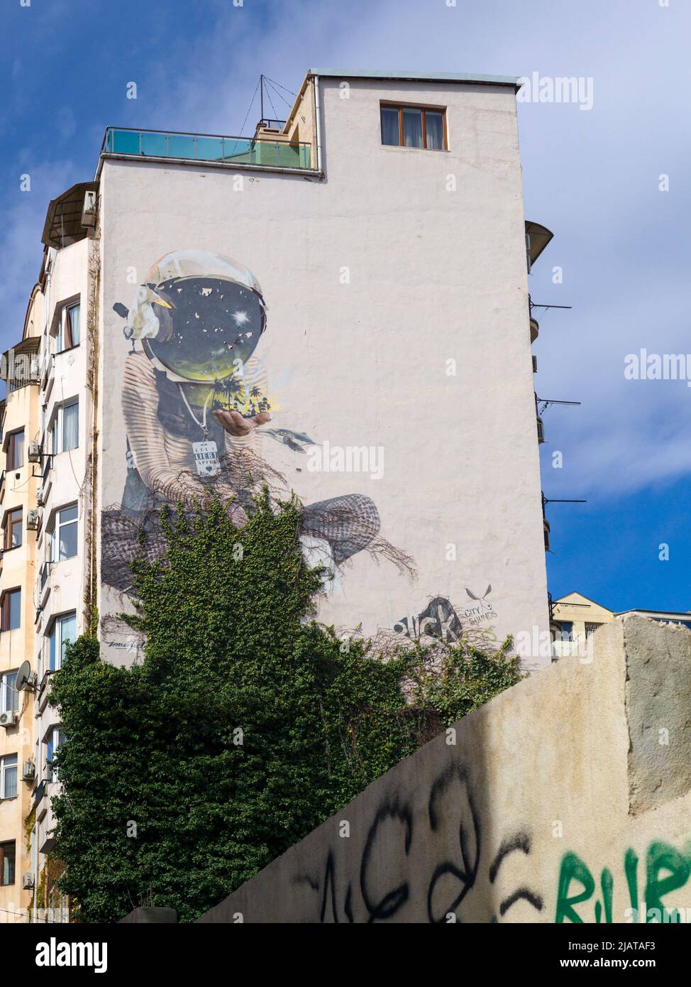 Arte di strada a Tbilisi, Georgia Foto Stock