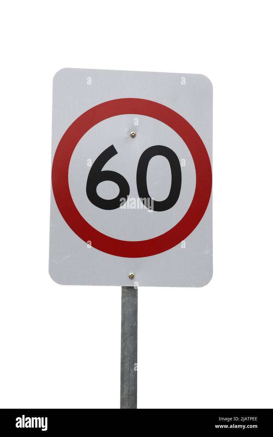60 km segnale di velocità isolato su bianco Foto Stock