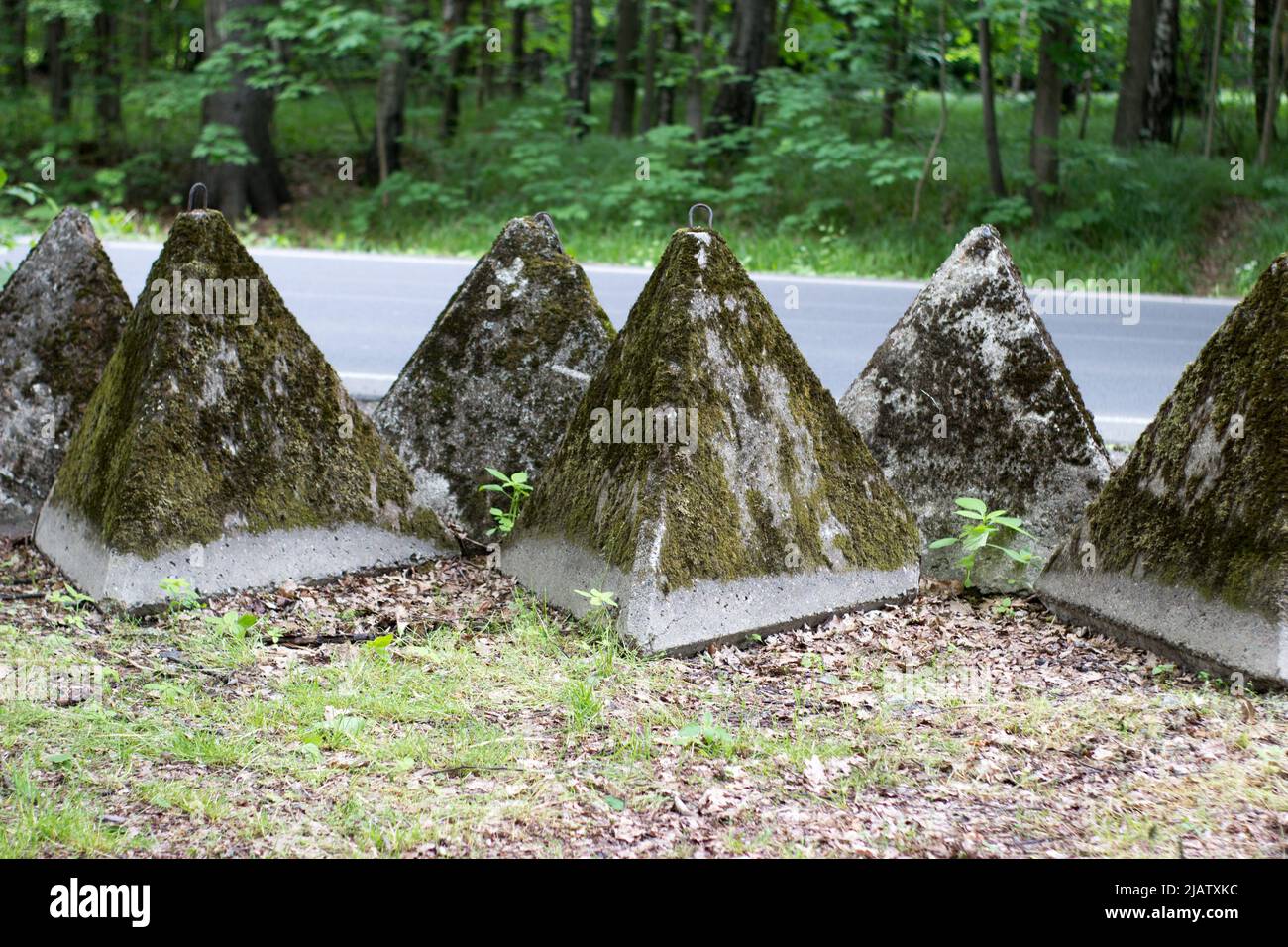 Barriera anticarro in cemento armato in natura dalla seconda guerra mondiale Foto Stock