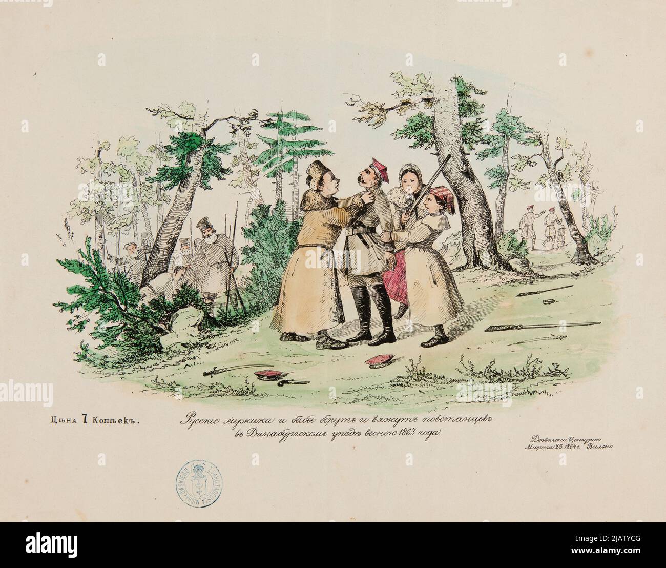 Uomini e donne russi legano i ribelli polacchi nella primavera del 1863. Sconosciuto Foto Stock