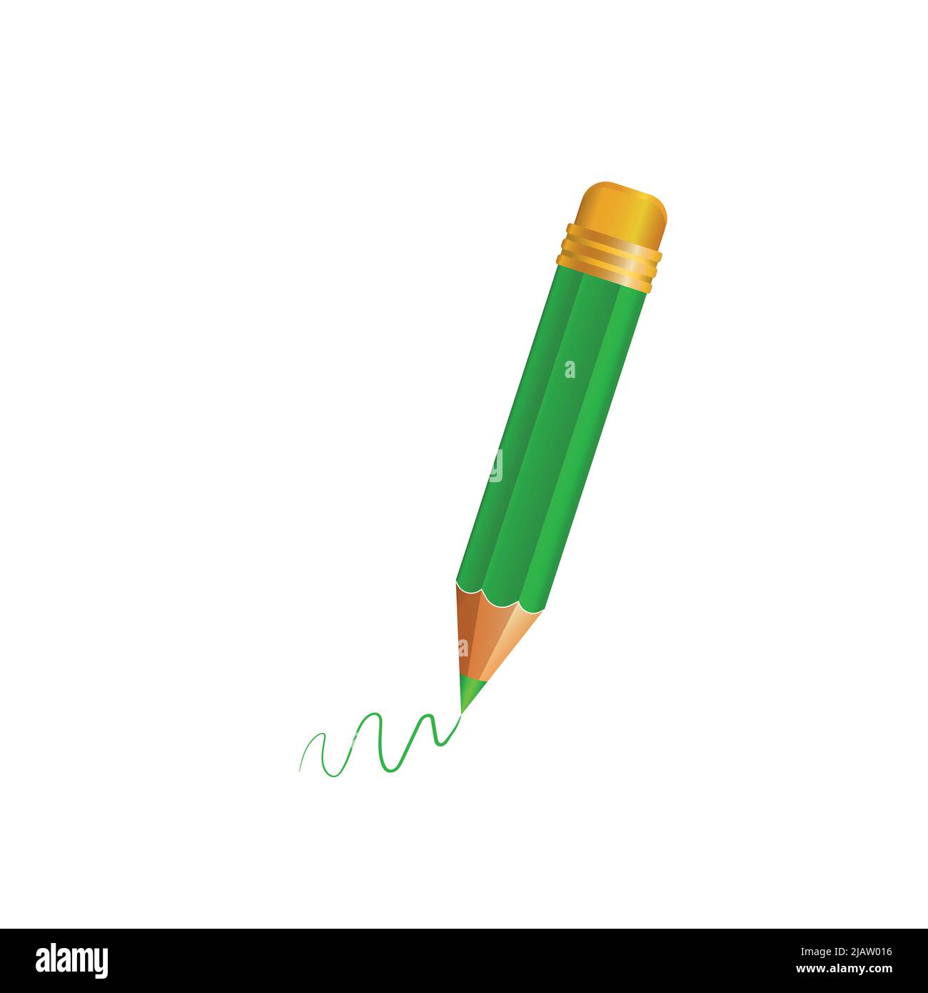 Matita verde realistica in legno con gomma gomma. Matite affilate su sfondo bianco. Illustrazione vettoriale Illustrazione Vettoriale