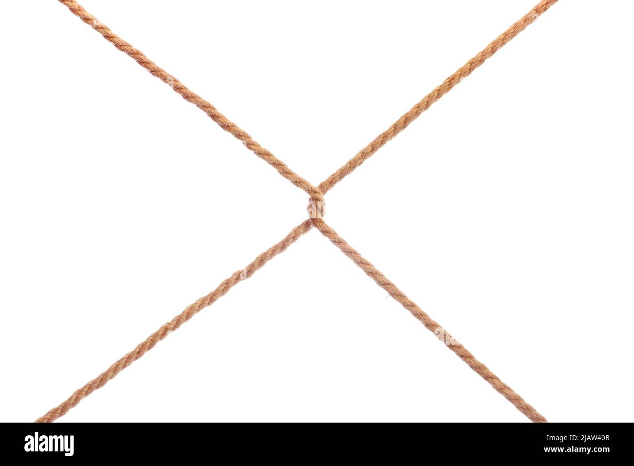 Sezione trasversale di due corde diagonali tese collegate. Isolato su bianco Foto Stock