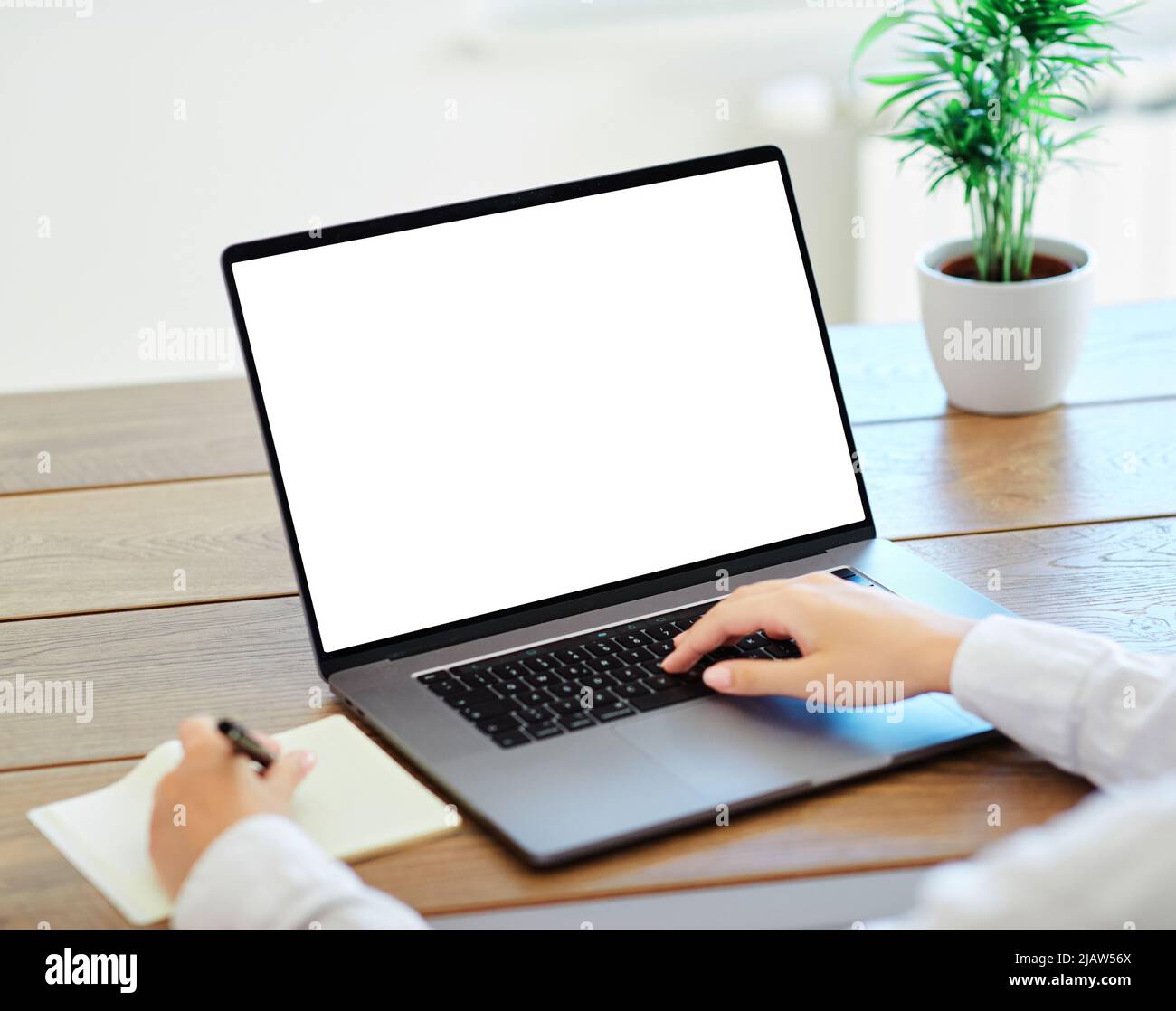 laptop hand computer tecnologia business ufficio comunicazione internet digitando lavoro donna d'affari Foto Stock