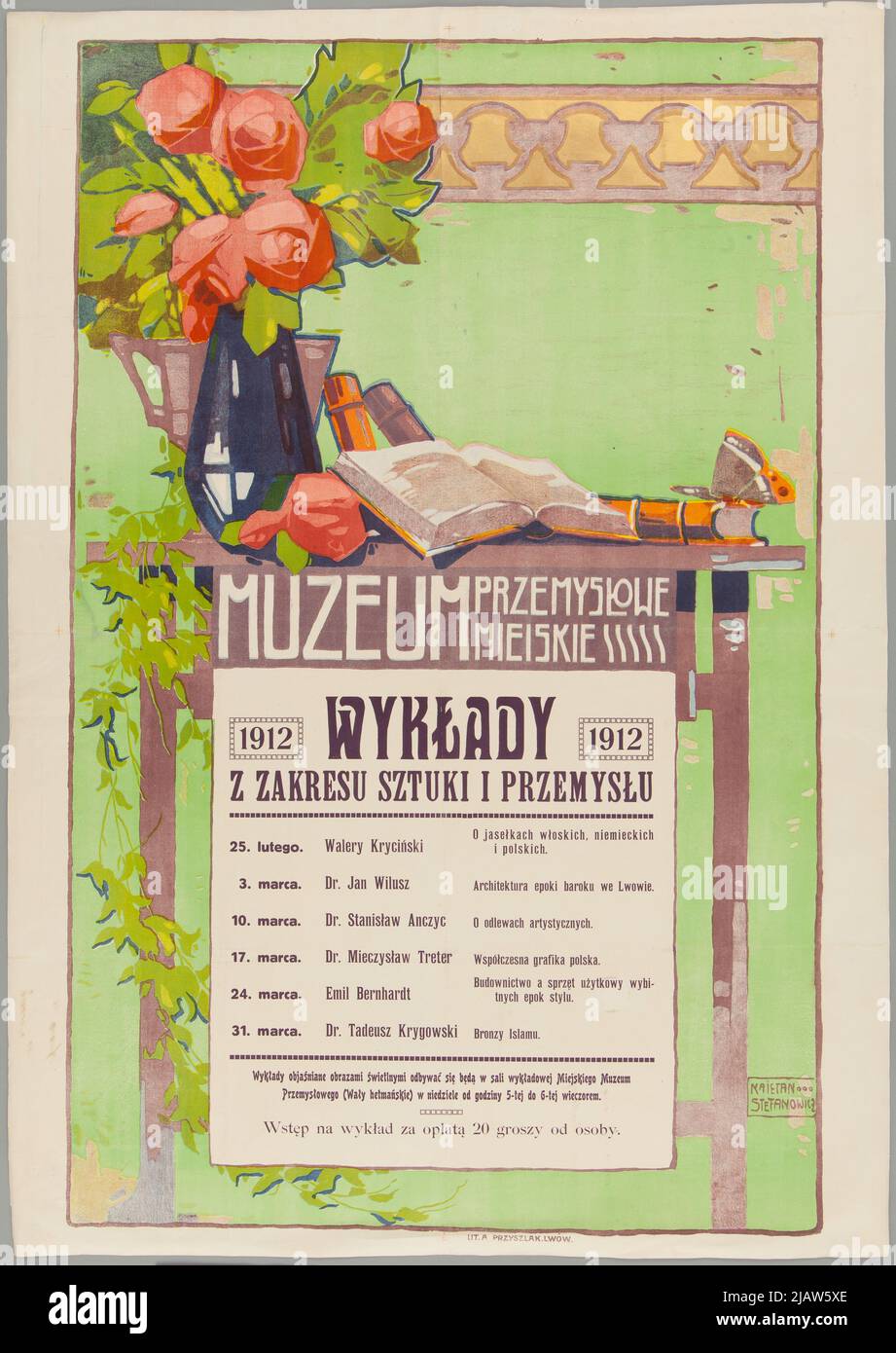 Museo industriale municipale. Conferenze sull'arte e l'industria. Stefanowicz, Kajetan (1876 1920), litografia A. [NTONI]. Przyslak, Lviv Foto Stock