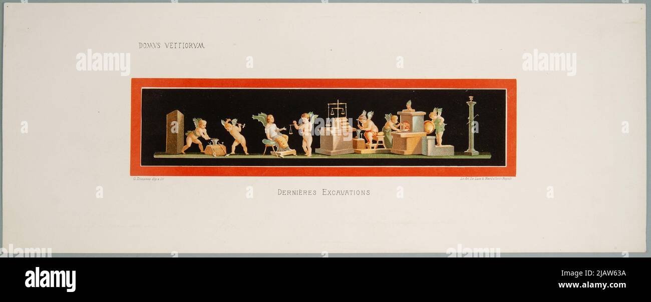 Pittura Pompeiana un frammento della decorazione muraria che decorava la villa di Wettius a Pompei (Casa dei Vettii); dopo il 62 CE Discanno, Geremia (1839 1907), Zakład Litografia: Luca de & Barelonlo Foto Stock