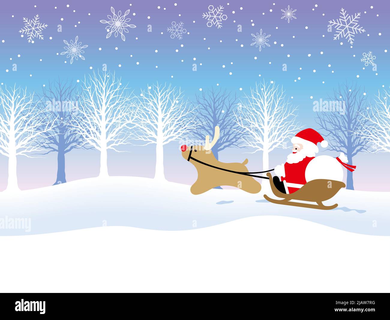 Paesaggio invernale senza giunture con Babbo Natale e Una renna. Ripetibile orizzontalmente. Illustrazione vettoriale. Ripetibile orizzontalmente. Illustrazione Vettoriale