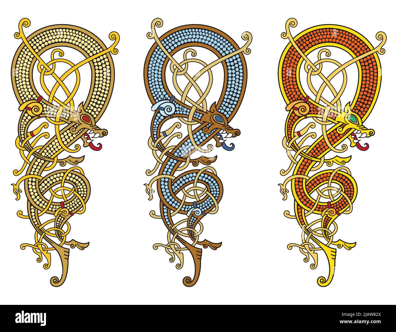Celtic, modello d'annata scandinavo è sotto forma di un drago attorcigliato Illustrazione Vettoriale