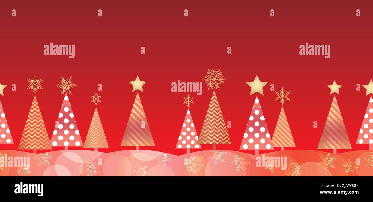 Christmas Abstract senza giunture Red Forest background Illustration with Text Space. Illustrazione vettoriale. Ripetibile orizzontalmente. Illustrazione Vettoriale