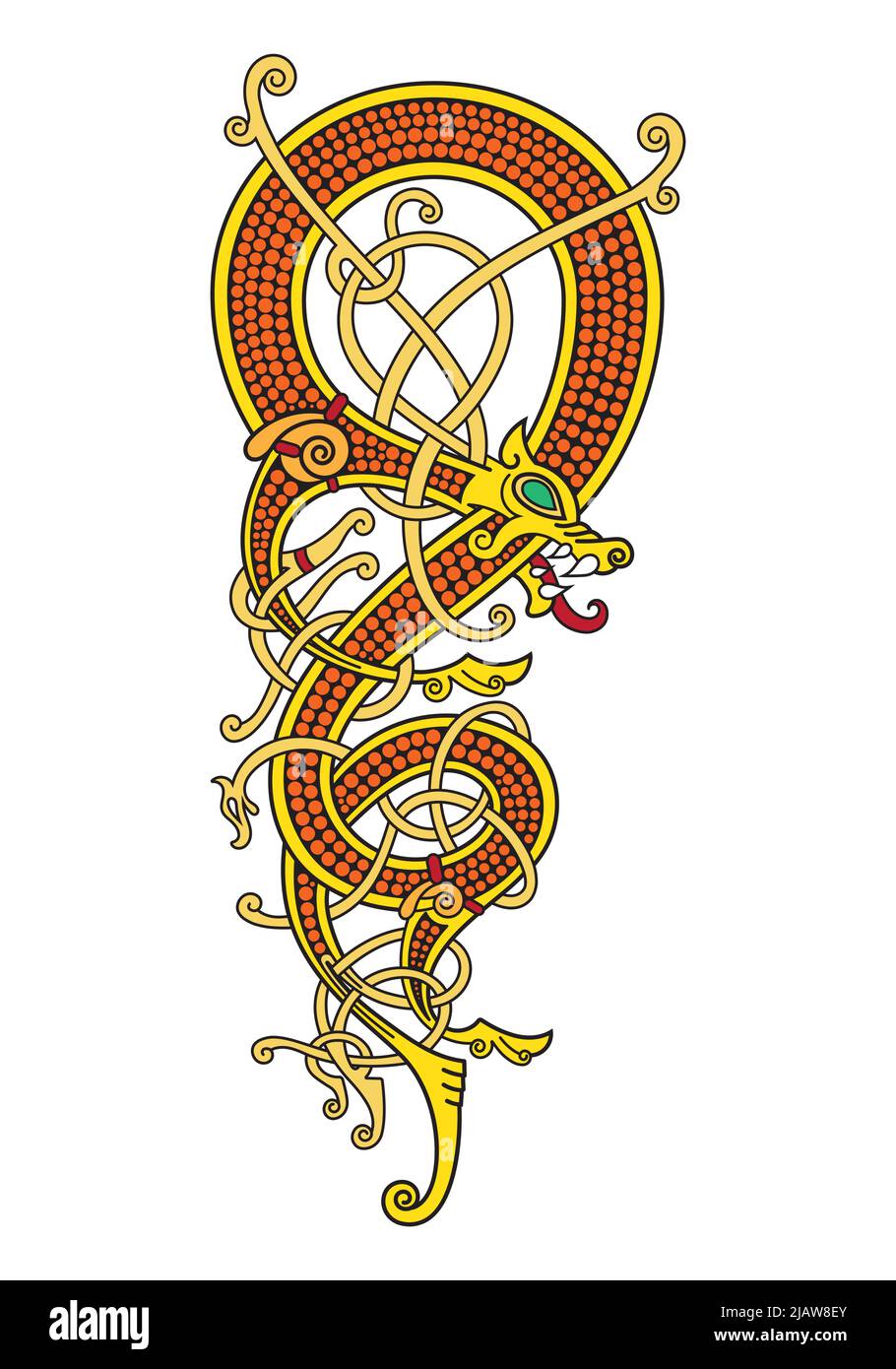 Celtic, modello d'annata scandinavo è sotto forma di un drago attorcigliato Illustrazione Vettoriale