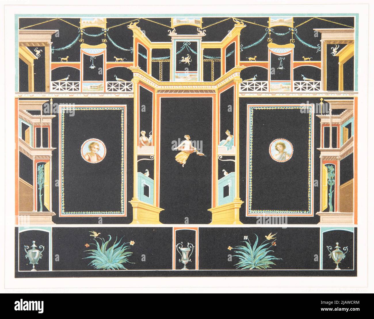 Pittura Pompeiana che rappresenta il cosiddetto terzo stile dell'antica pittura murale romana (circa 20 anni CE). Via Cavour, G. , Niccolini, Antonio (1772 1850) Foto Stock