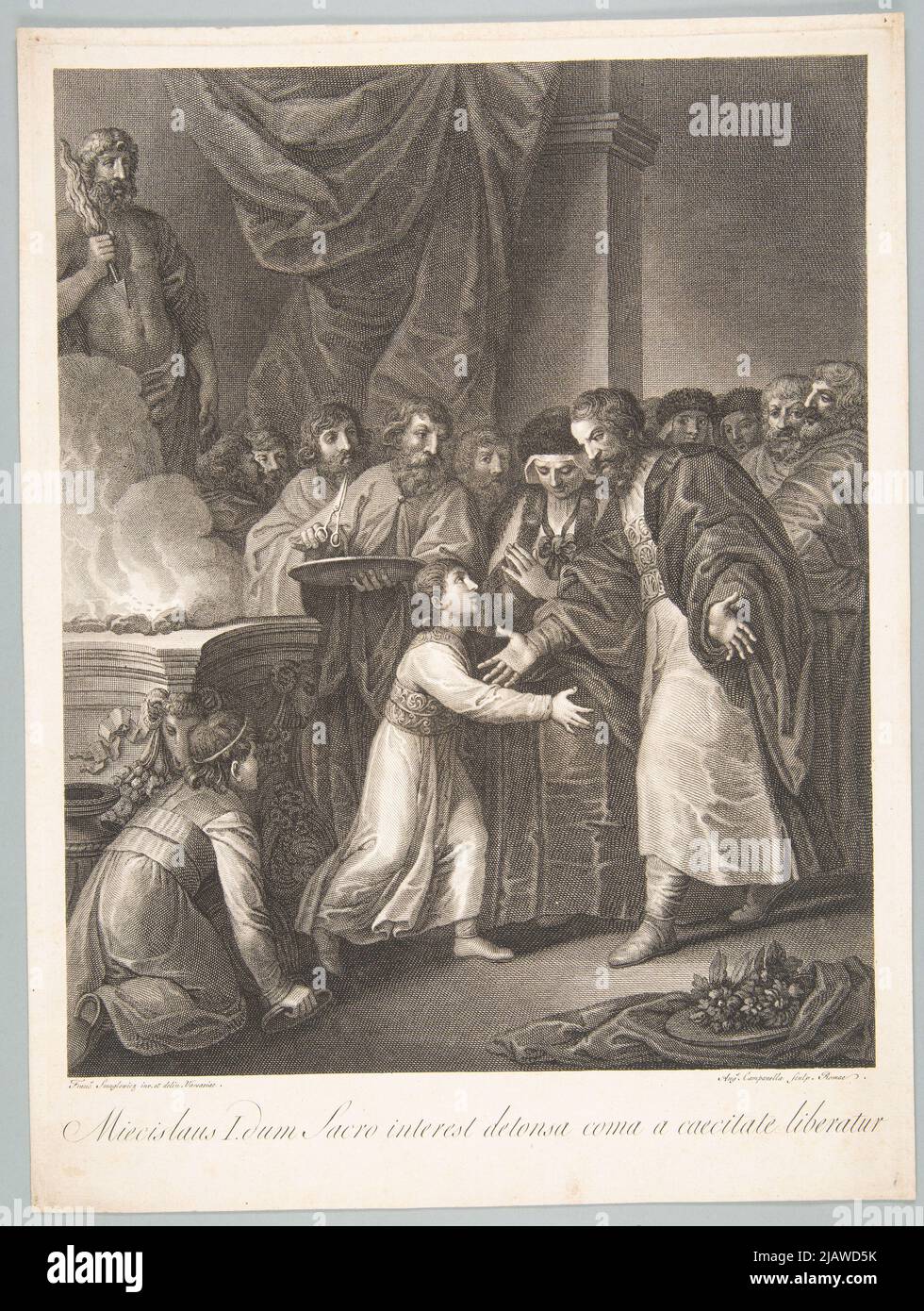 Crea vite e rinuncia agli errori del paganesimo e liberandolo dalla cecità. Parabola di ricevere una nuova fede. (Illustrazione secondo il disegno di Franciszek Smuglewicz, dall'album di Vilnius di Jan Kazimierz Wilczyński e dall'opera di August Sokołowski, la storia della Polonia illustrata sulla base delle ultime ricerche storiche con illustrazioni e riproduzioni dei dipinti di Jan Matejko, Wojciech Gerson, Franciszek Smuglewicz, Walery Eljasz , Juliusz Kossak e altri maestri polacchi , vol. 1. Piast era, Varsavia 1899). Campanella, Angelo (1746 1811), Smuglewicz, fra Foto Stock