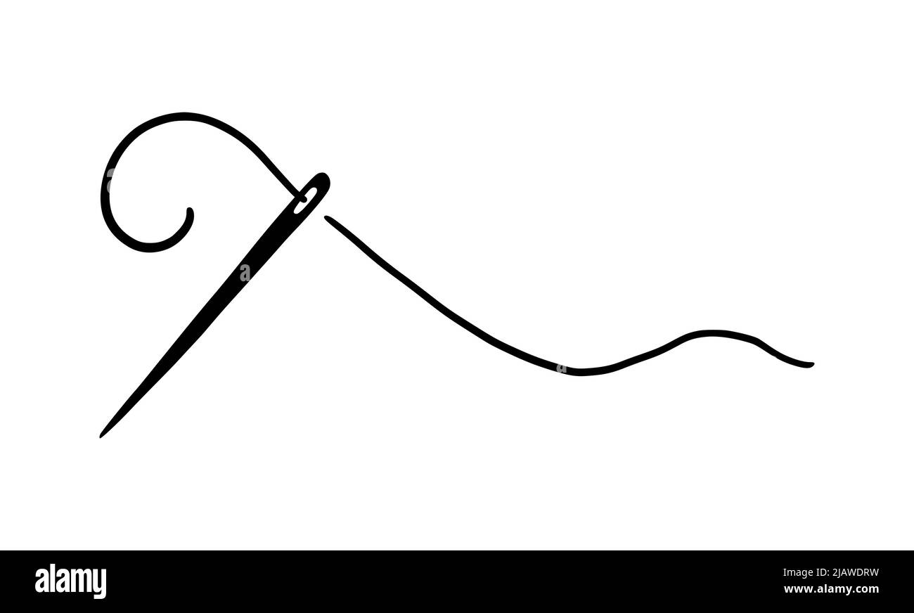 Ago su misura con filettatura. Elemento ad ago da cucito con forma di scarabocchio trainato a mano. Artigianato, ricamo per tessuti, cucito design. Illustrazione vettoriale. Illustrazione Vettoriale