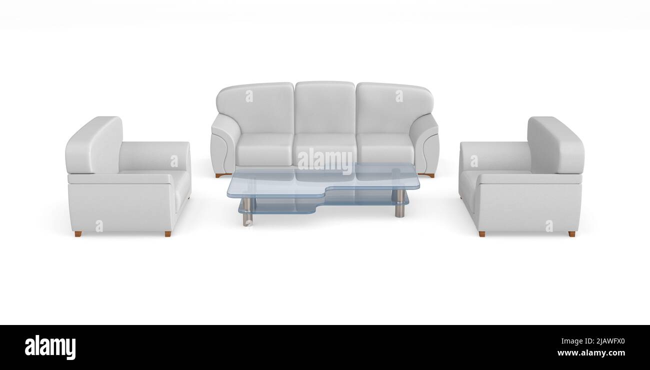 Interni domestici. Soggiorno. Illustrazione 3D isolata su sfondo bianco Foto Stock