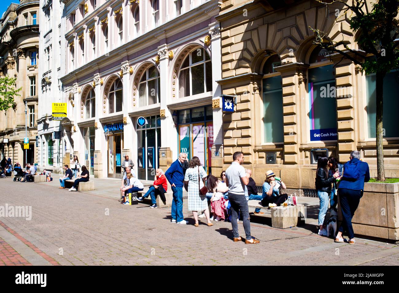 Barclays Bank, St Annes Square, Manchester, Inghilterra Foto Stock