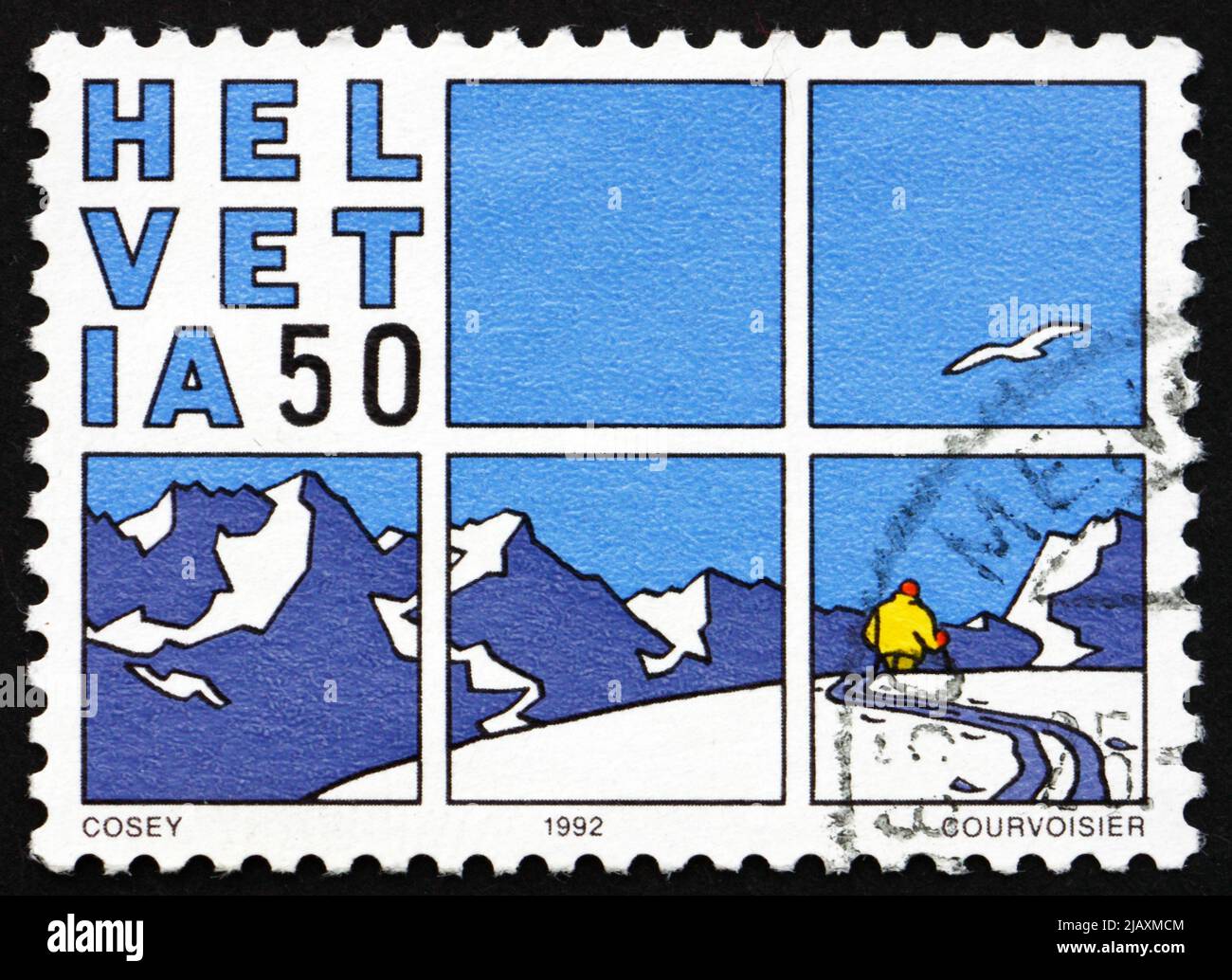 SVIZZERA - CIRCA 1992: Un francobollo stampato in Svizzera mostra il fumetto, Cosey, Svizzera, circa 1992 Foto Stock