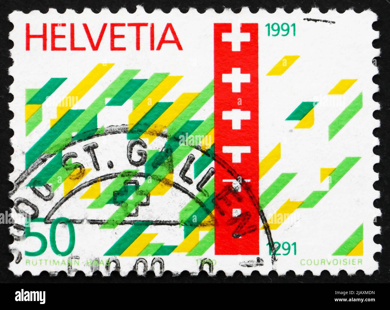 SVIZZERA - CIRCA 1990: Un francobollo stampato in Svizzera mostra francobollo Confederazione svizzera, 700th anni, circa 1990 Foto Stock
