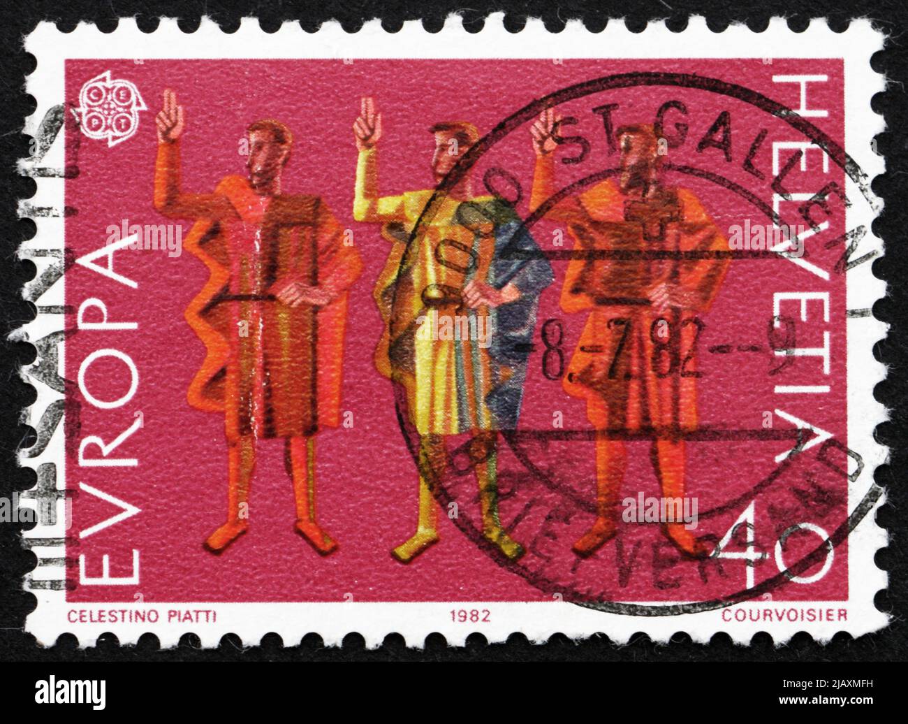 SVIZZERA - CIRCA 1982: Un francobollo stampato in Svizzera mostra il giuramento della festa eterna, circa 1982 Foto Stock