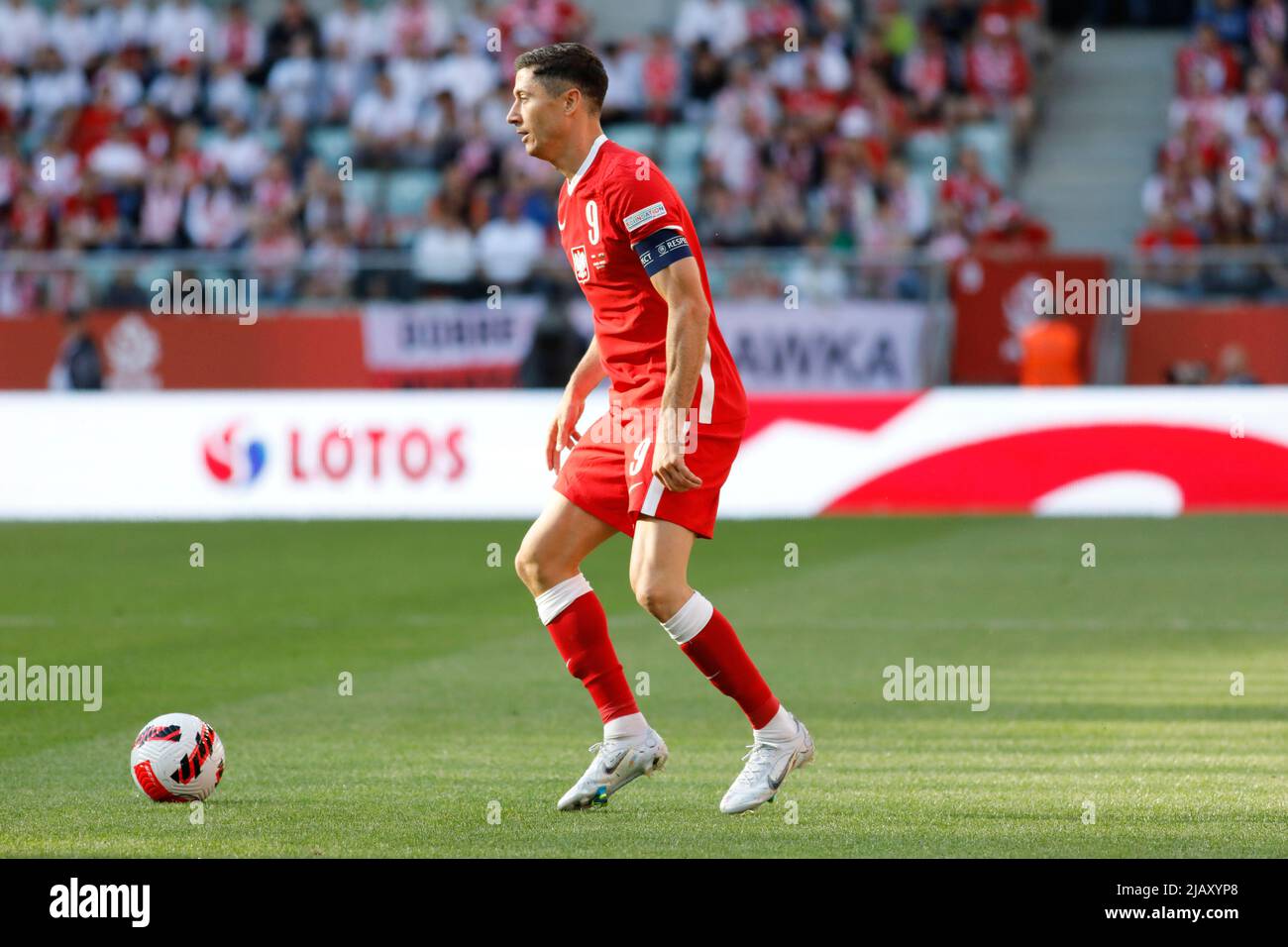 Wroclaw, Polonia, 1st giugno 2022. UEFA Nations League Group A4 gioco tra la Polonia (magliette rosse) e il Galles (camicie gialle) alla Tarczynski Arena di Breslavia, Polonia nella foto: Robert Lewandowski © Piotr Zajac/Alamy Live News Foto Stock