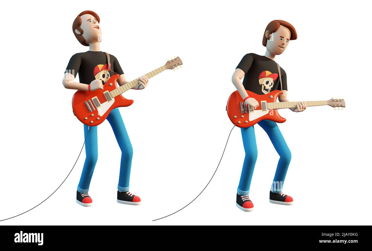 Musicista rock cartoon con chitarra elettrica Foto Stock