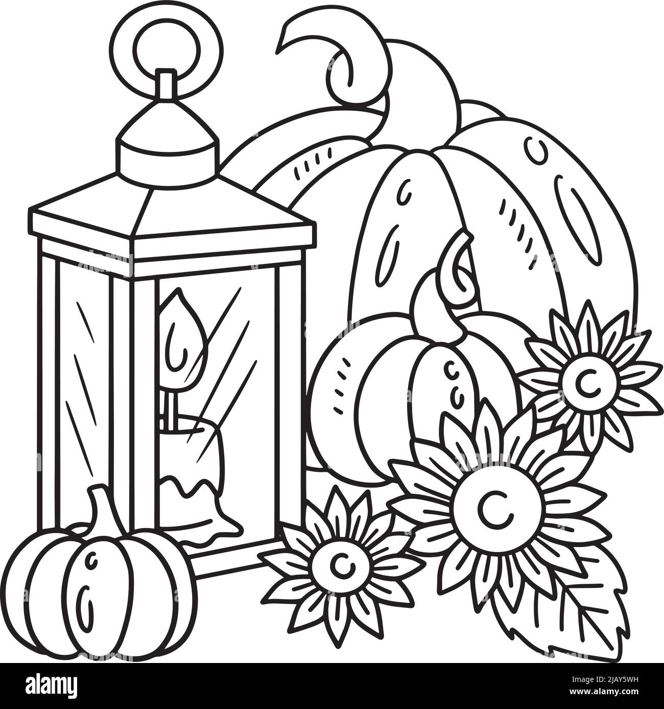 Pagina di colorazione della zucca e delle candele di ringraziamento Illustrazione Vettoriale