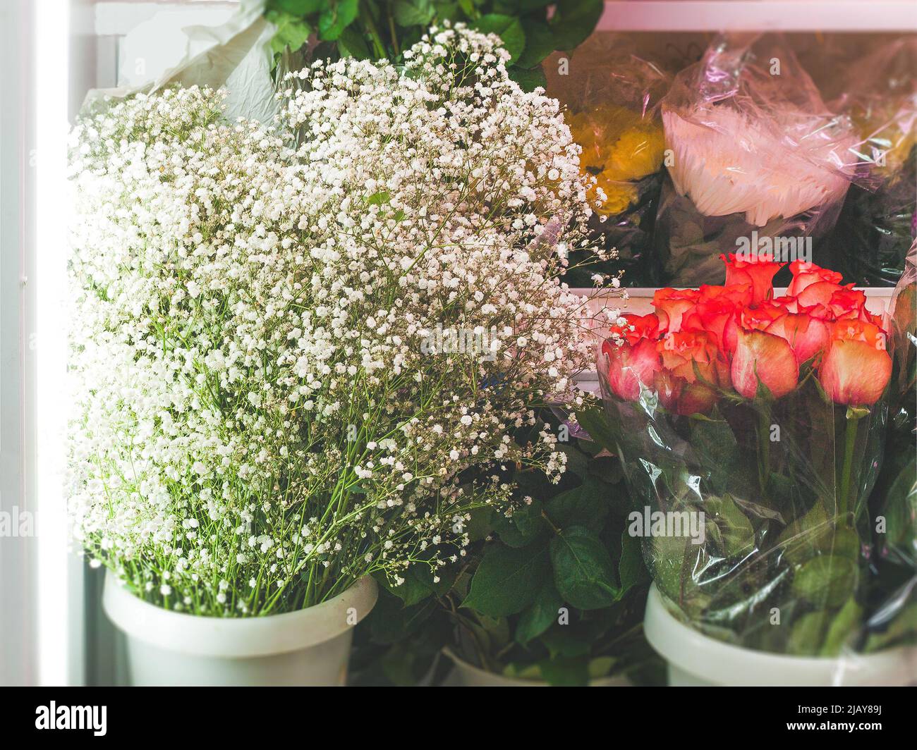 assortimento di mazzi nel negozio di fiori Foto Stock