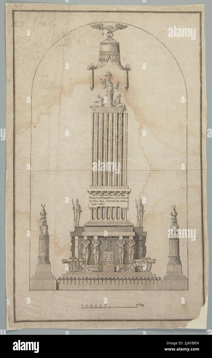 Colonna trionfante un disegno della decorazione occasionale della chiesa accademica a Vilnius nel 1783; figura dalla stampa: Souvenir della vittoria di guerra vicino a Vienna di Jan III Re di Polacco sopra i Turchi ricevuto (secondo Giovanni Battista Knakfus). Knackfuss, Johann Baptist (17.. 1794), sconosciuto Foto Stock