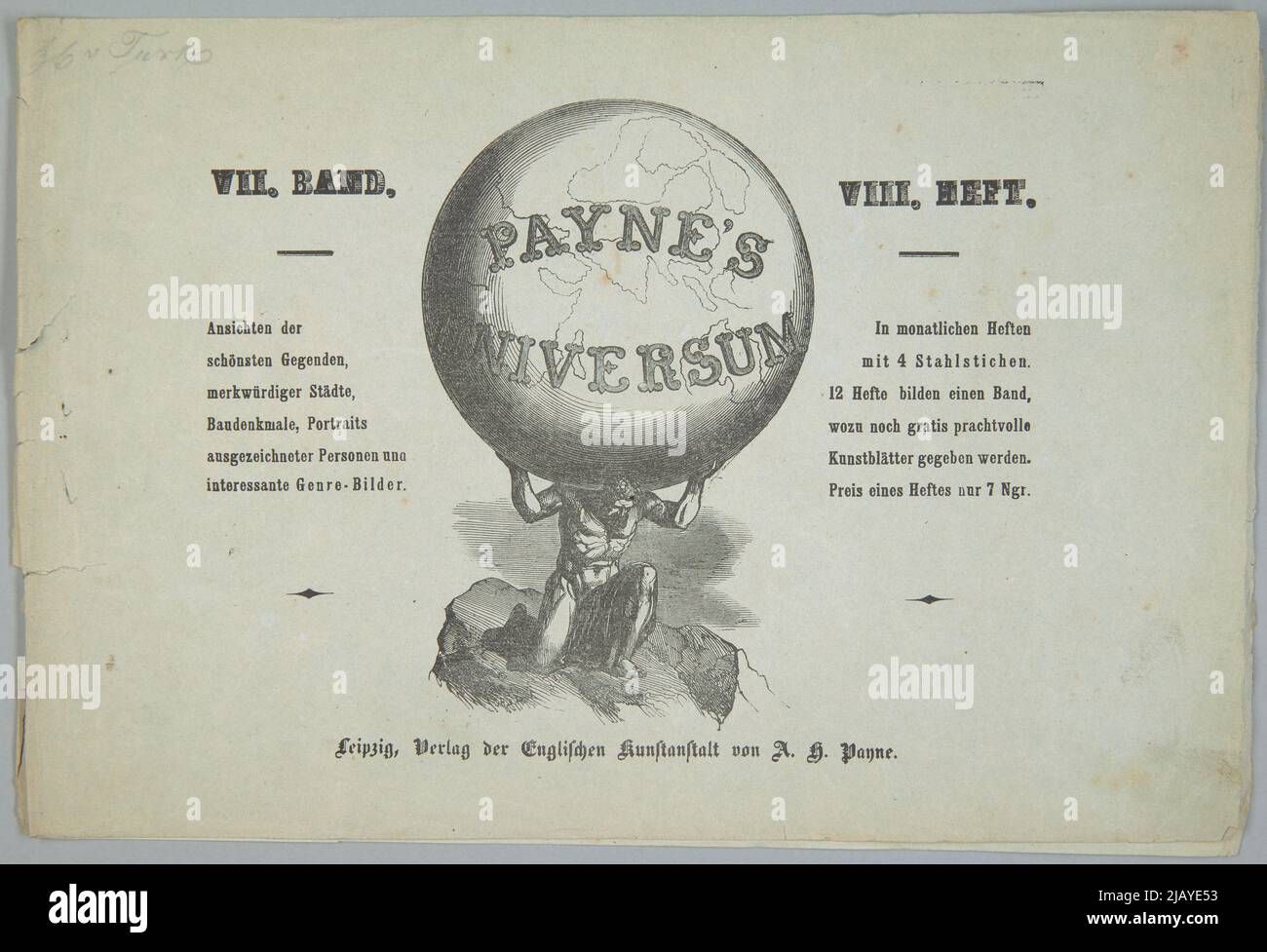 Okładka [W:] l'universo di Payne. Presentazione e descrizione delle zone più belle, città di tutto il mondo, di ritratti di persone eccellenti, scene folklit e immagini di genere in eccellenti stings d'acciaio VII TOM, VIII Zeszyt Editore delle arti inglesi dell'arte di AH. Payne a Lipsia Foto Stock