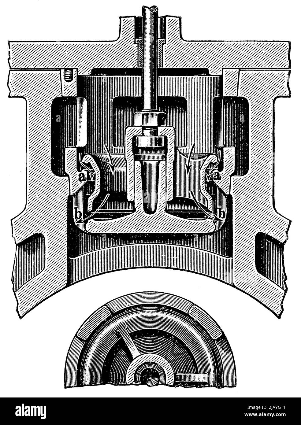 Dettaglio del motore a vapore. Valvola a doppia sede. Pubblicazione del libro 'Meyers Konversations-Lexikon', Volume 2, Lipsia, Germania, 1910 Foto Stock