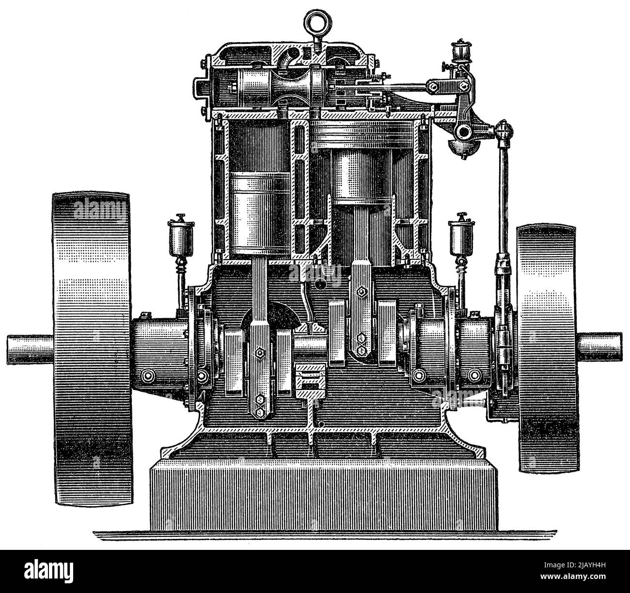 Macchina composta (Westinghouse) in sezione verticale. Pubblicazione del libro 'Meyers Konversations-Lexikon', Volume 2, Lipsia, Germania, 1910 Foto Stock