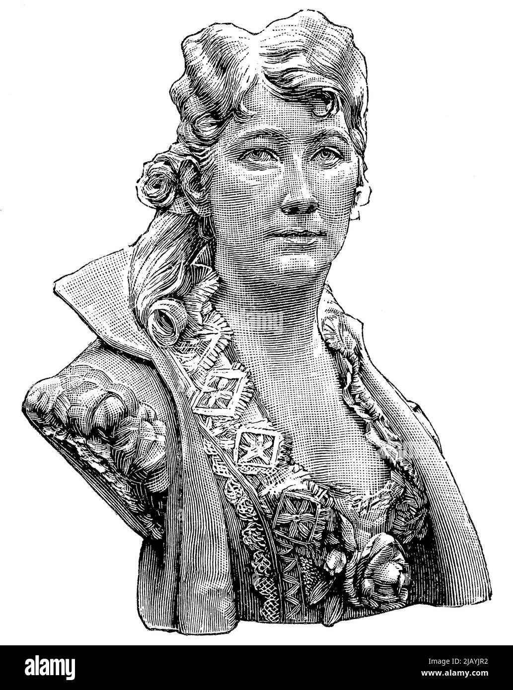 Busto di Charlotte Wolter di uno scultore austriaco Viktor Oskar Tilgner. Pubblicazione del libro 'Meyers Konversations-Lexikon', Volume 2, Lipsia, Germania, 1910 Foto Stock