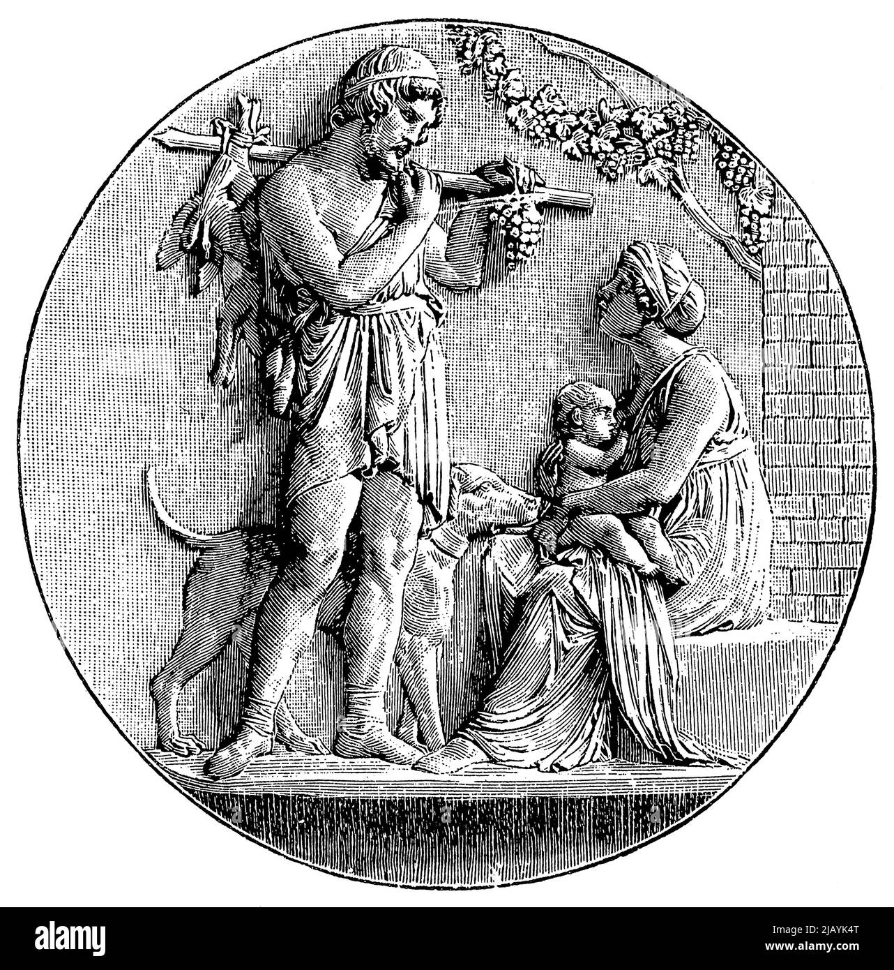 Bassorilievo 'Autunno' di uno scultore danese Bertel Thorvaldsen. Pubblicazione del libro 'Meyers Konversations-Lexikon', Volume 2, Lipsia, Germania, 1910 Foto Stock