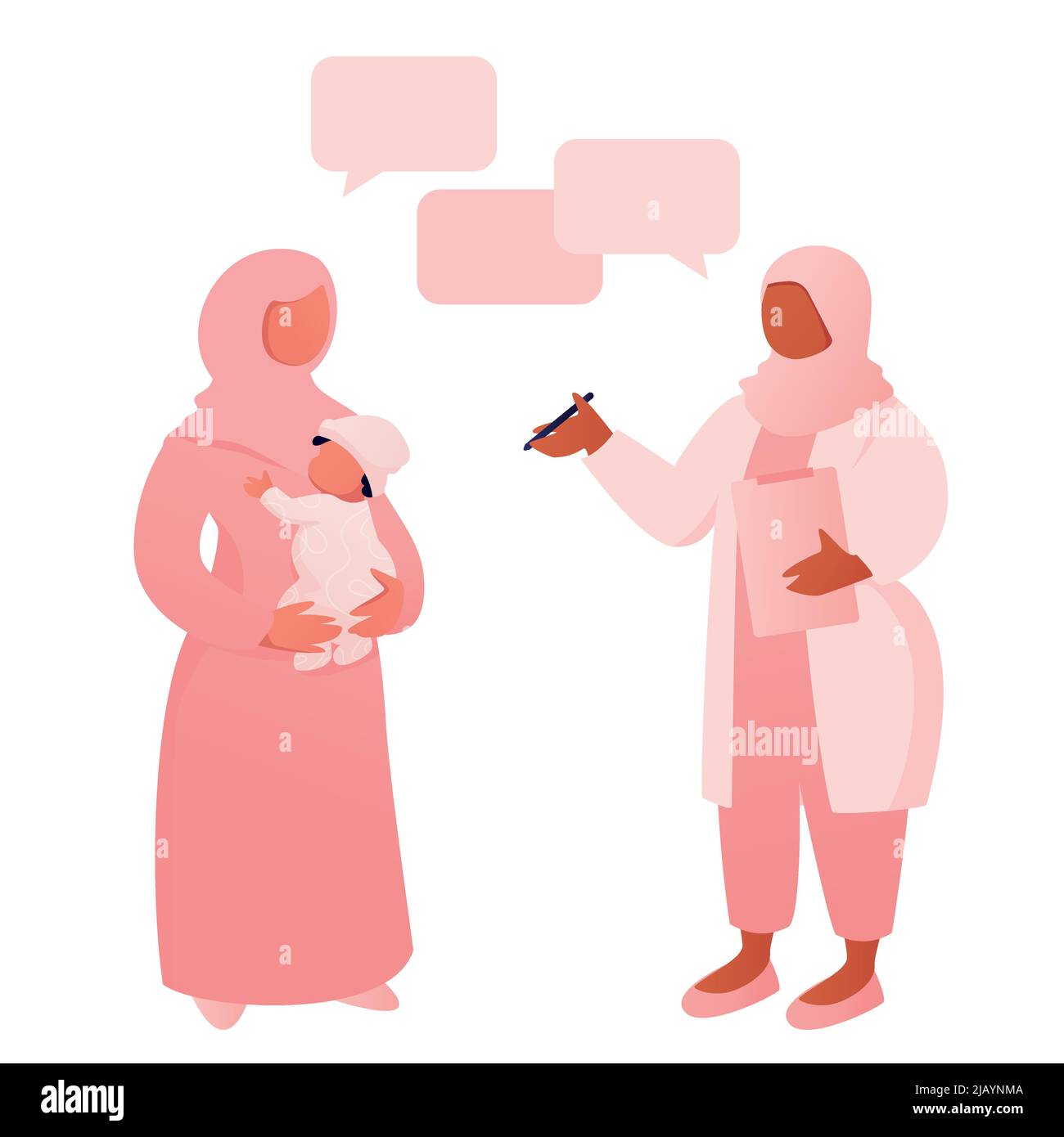 Madre musulmana in Hijab con bambino su controllo di salute Illustrazione Vettoriale