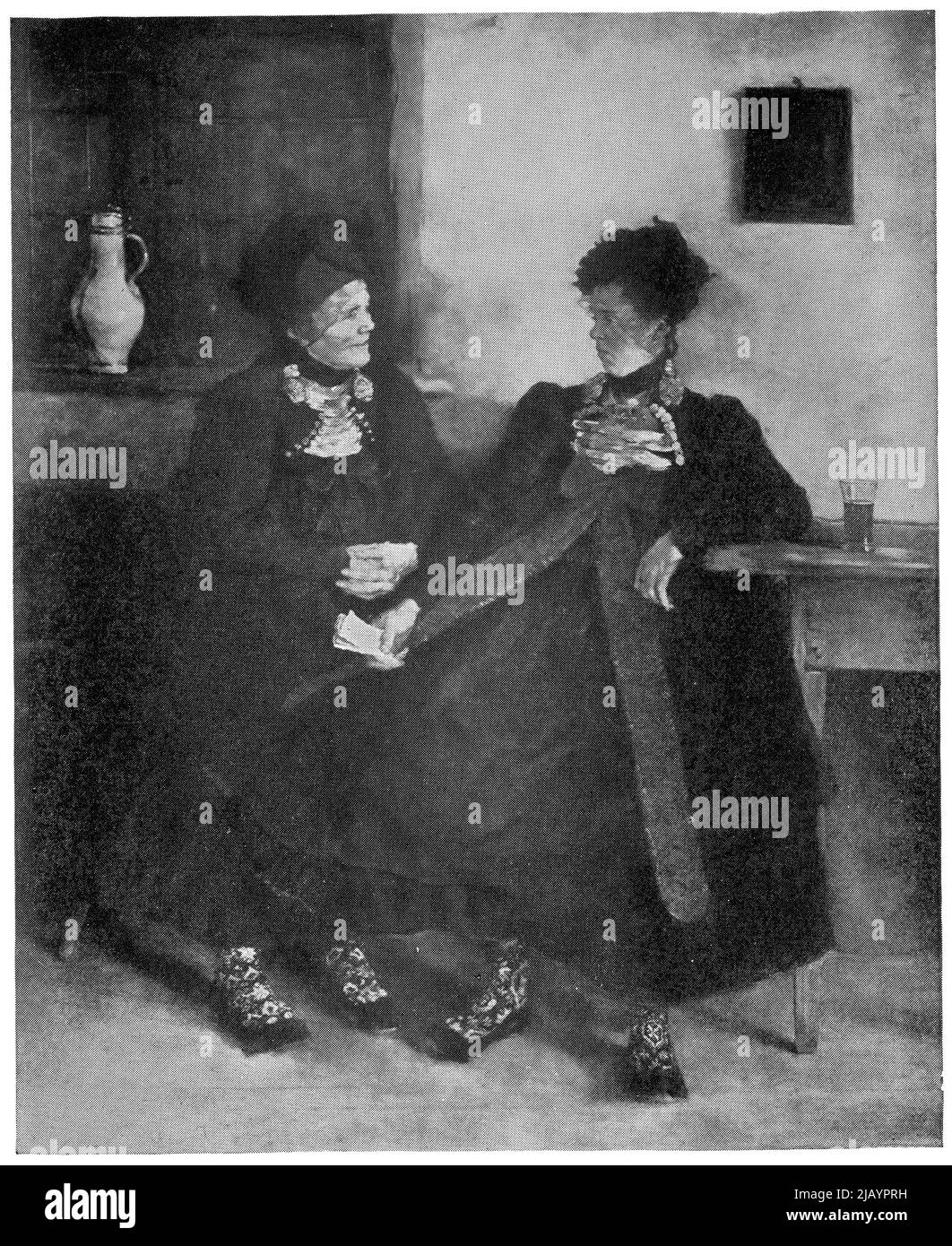 Donne di Dachau di un pittore realista tedesco Wilhelm Leibl. Pubblicazione del libro 'Meyers Konversations-Lexikon', Volume 2, Lipsia, Germania, 1910 Foto Stock