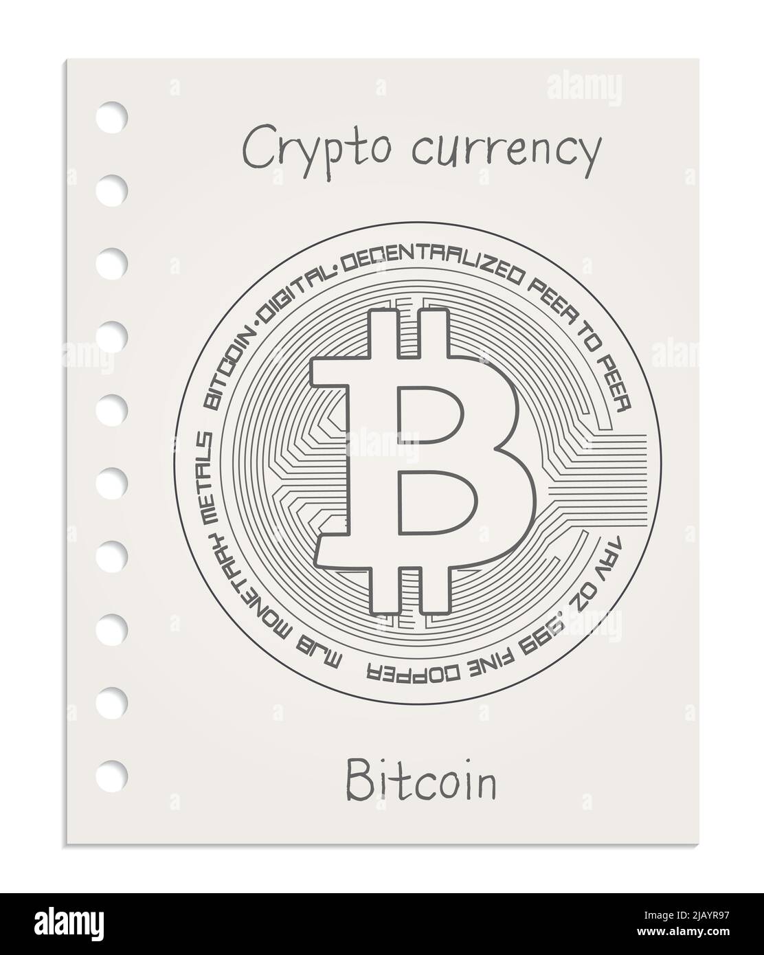 Bitcoin su foglio pulito realistico di carta strappata dal vettore di blocco Illustrazione Vettoriale