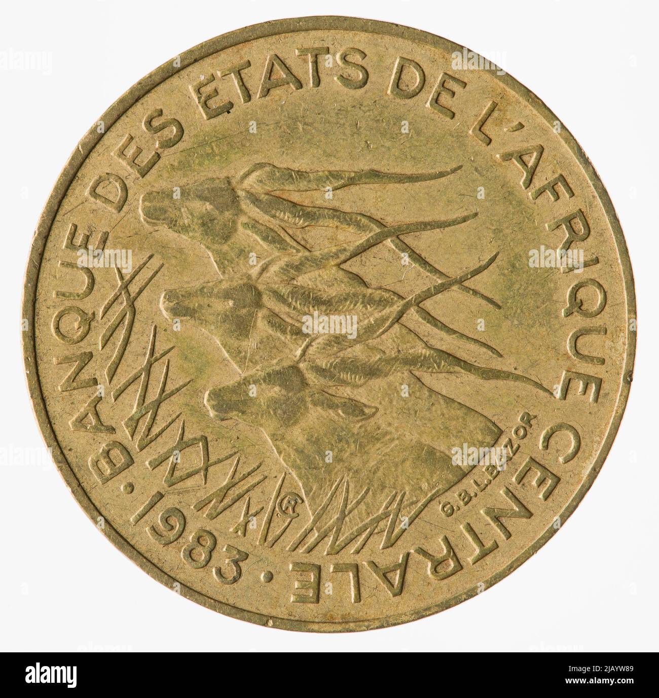 Africa centrale (equatoriale), 10 franchi, 1983 valuta di Parigi, Bazor, Lucien Georges (1889 1974), Cochet, Robert (1903 1988), Rousseau, Émile (1927 2010) Foto Stock