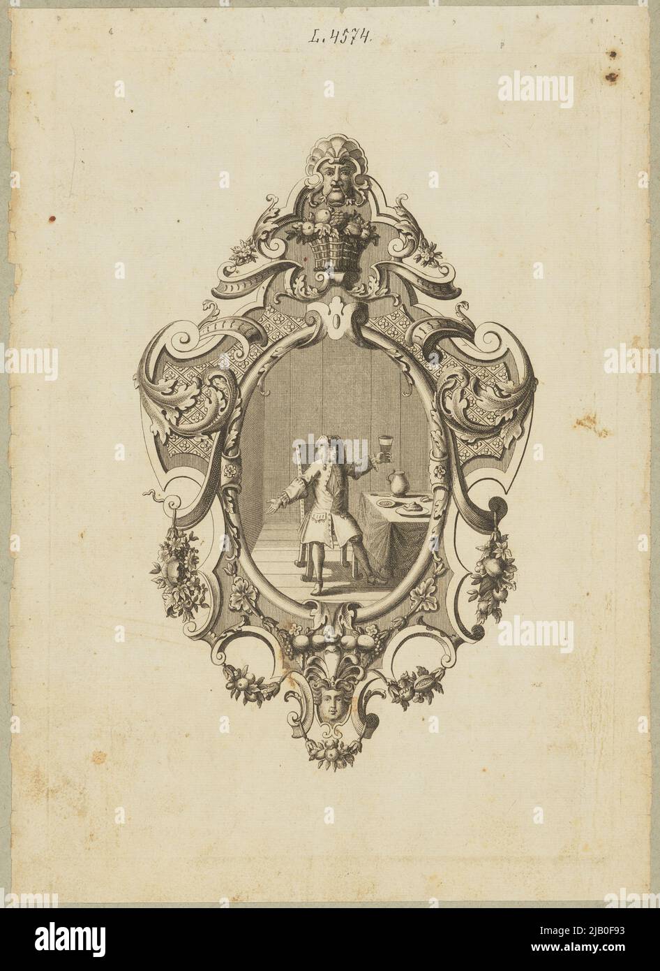 Una scena con una festa all'interno, inclusa in una cornice decorativa. Sconosciuto Foto Stock