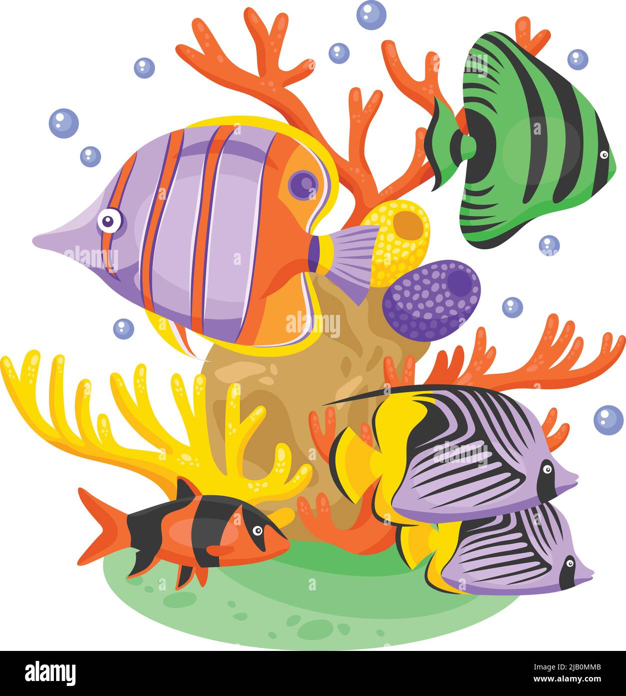 Esotico concetto di pesce tropicale con pesce e coralli piatto illustrazione vettoriale Illustrazione Vettoriale