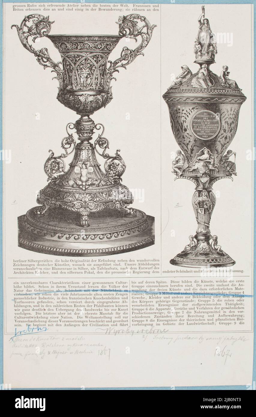 Prodotti in argento vaso e tazza. Un clip di una rivista tedesca. Sconosciuto Foto Stock